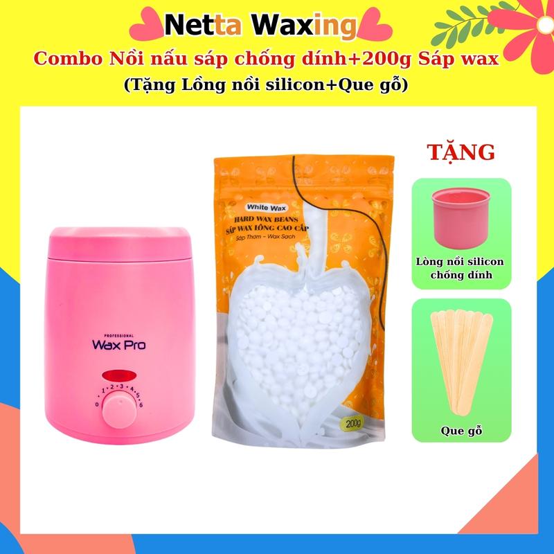 Combo Nồi/Máy Nấu Sáp Kèm 200g Sáp Wax Lông Thơm, Wax Sạch Lông - Wax Nách, Wax Râu, Ria mép, Wax bikini, Wax Tay Chân Nam Nữ Women, Waxing không cần cạo râu