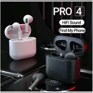 Headset Bluetooth Pro 4 TWS dengan Mikrofon, Kontrol Sentuh Pintar, Earphone Bluetooth HiFi Stereo, Handset Nirkabel, Earbud Olahraga Tahan Air
