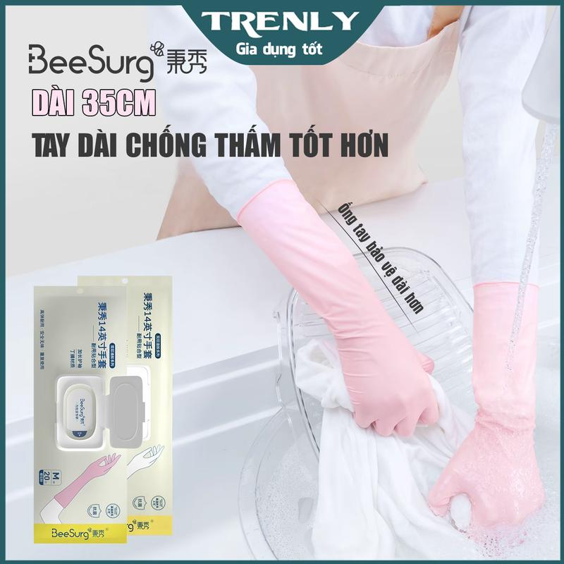 Găng Tay Cao Su BeeSurg Mới Dài Hơn, Găng Tay Rửa Bát, Chống Nước, Không Có Mùi Cao Su