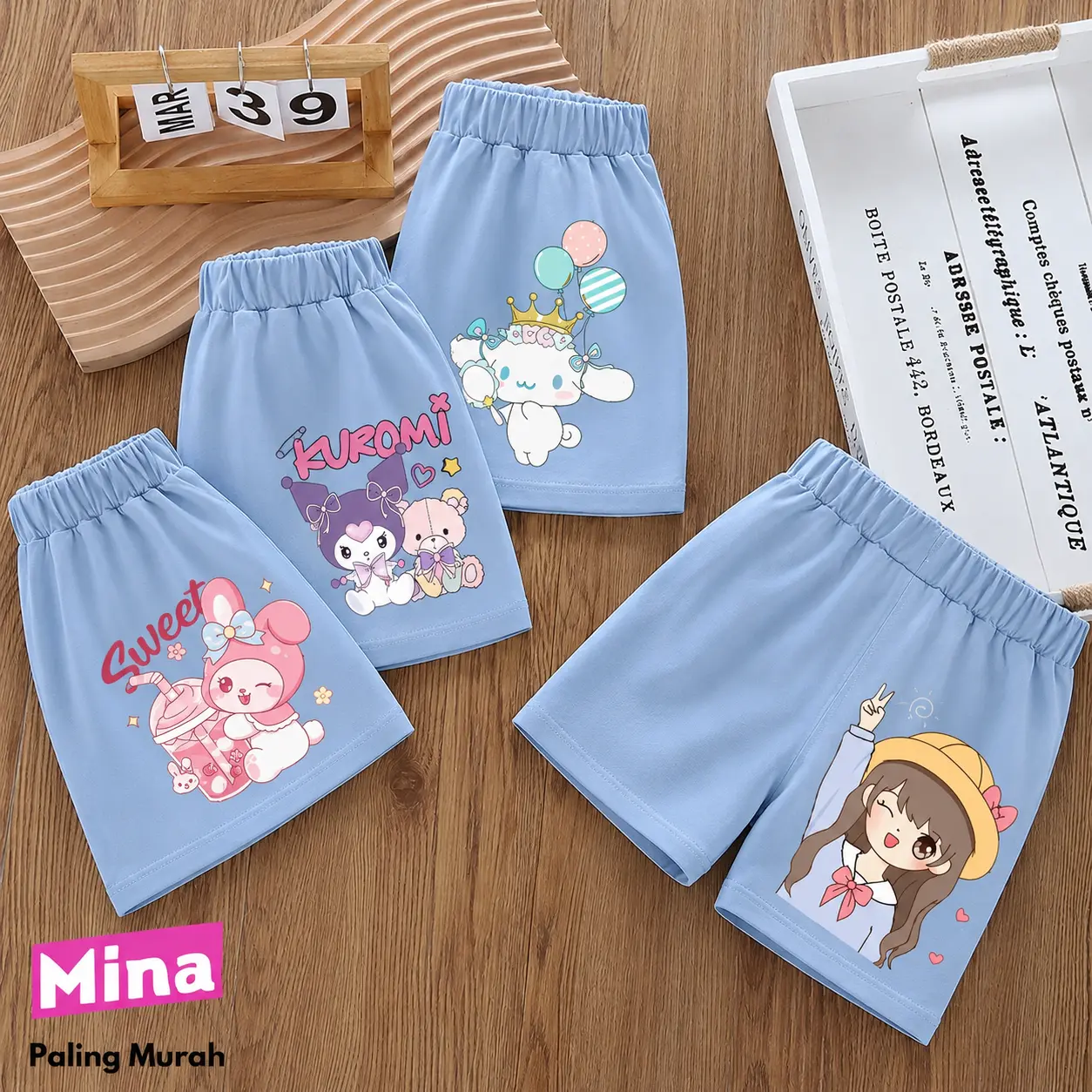 MINA Celana Anak Perempuan Cewek Bahan Kaos Motif Denim Sablon Karakter Lucu Imut DTF 999 Fashion