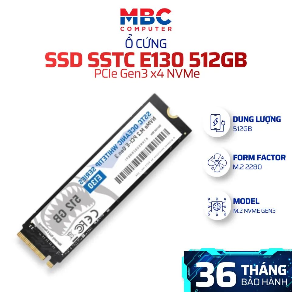 Ổ SSD SSTC OCEANIC WHITETIP E130 256GB / 512GB (NVMe PCIe/ Gen3x4 M2.2280/ 3600MBps/ 2900MB/s)