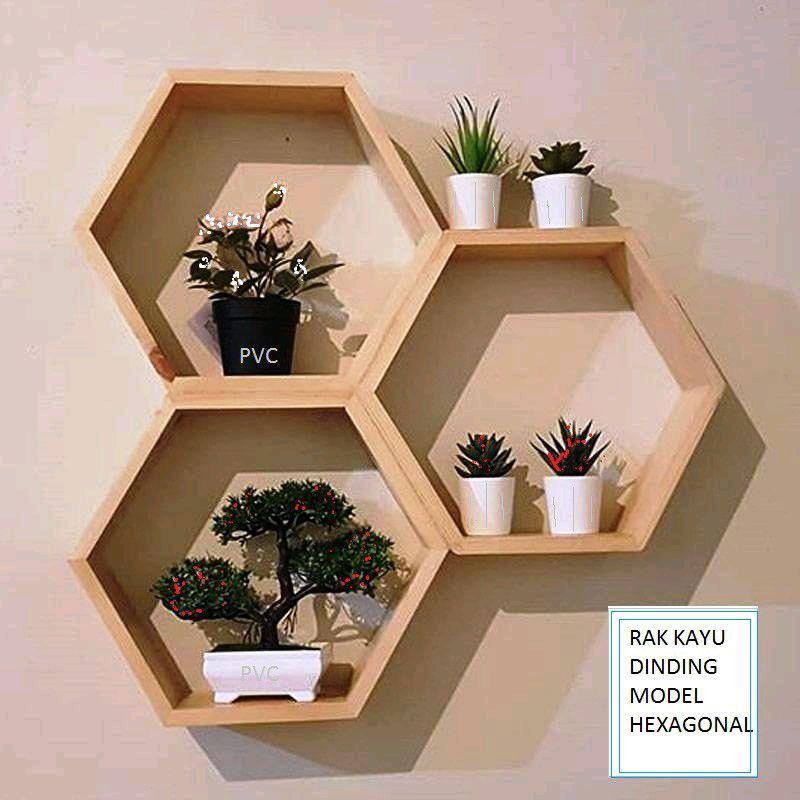 Rak kayu dinding hexagonal / segi enam, satuan - Shop | Tokopedia
