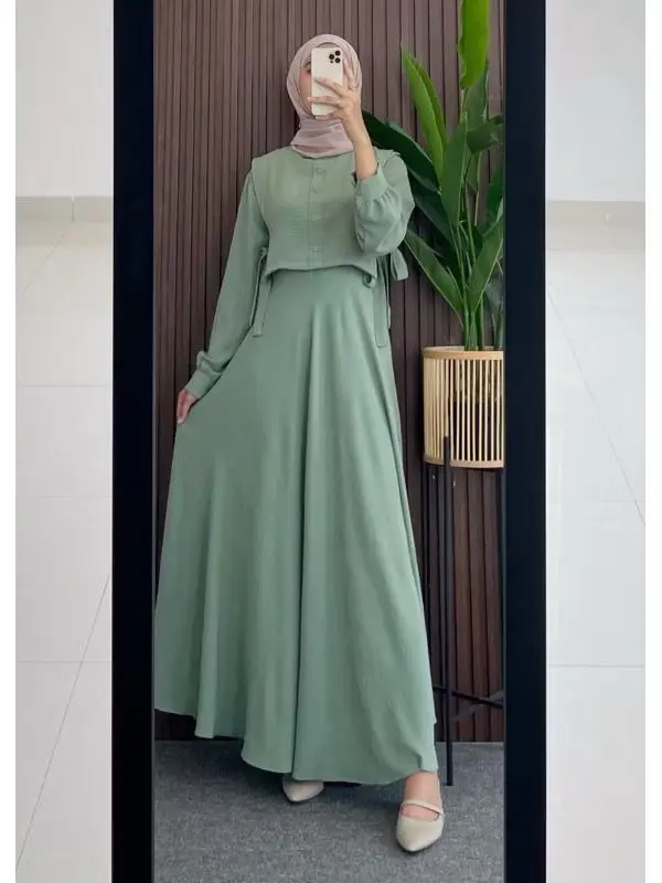Gamis set Maxi 2in1 dewasa/Gamis wanita terbaru inner + outer