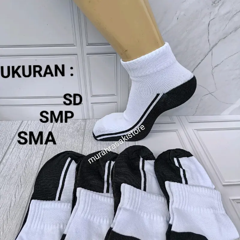 (paket 6 pasang) kaos kaki sekolah pendek anak SD SMP SMA putih telapak hitam 1