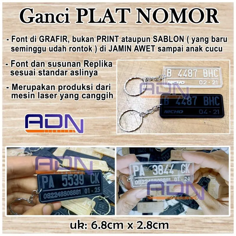 Ganci model angka NOMOR akrilik grafir MOTOR MOBIL CUSTOM 0