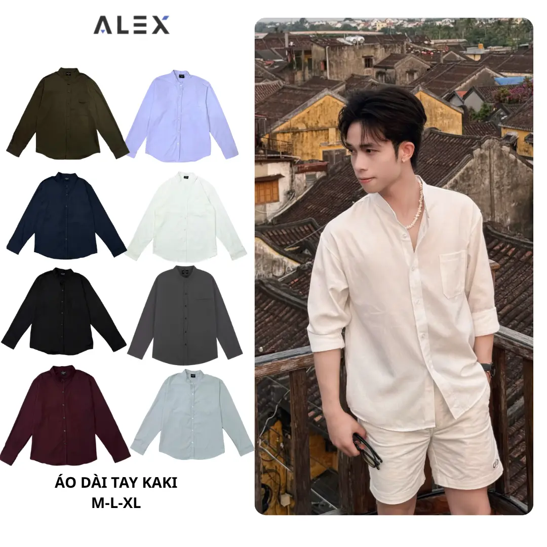 Độc quyền [ALEXMAN x Tư đẹp trai thích live]  Áo Sơ Mi link 1 cổ tàu Trơn Dài Tay Chất Liệu KaKi Cotton Mềm Mịn 10 Màu Độc Quyền Tư Đẹp Trai Thích Live Size Chuẩn