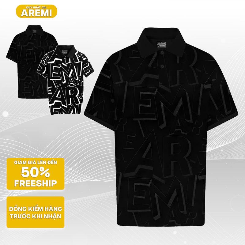  Áo polo nam tay ngắn cổ trụ AREMI chất liệu cotton tổ ong hình in sắc nét không bong tróc 