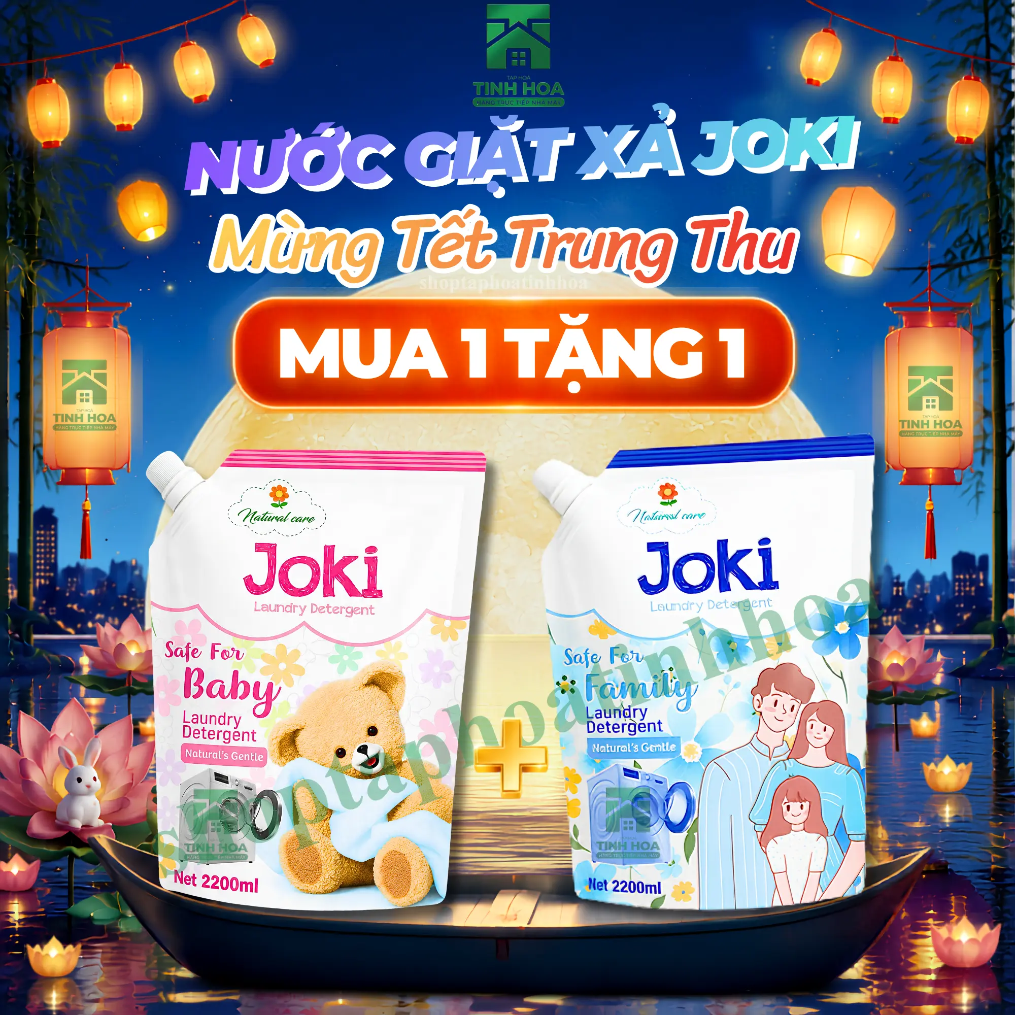 [MUA 1 TẶNG 1] COMBO 2 Túi Nước Giặt Xả JOKI Đậm Đặc Hương Hoa (2.2L x 2) Lưu Hương Lâu, Kháng Khuẩn, Giặt Sạch Vết Bẩn, An Toàn Cho Da Mẹ và Bé, Giặt Máy & Giặt Tay