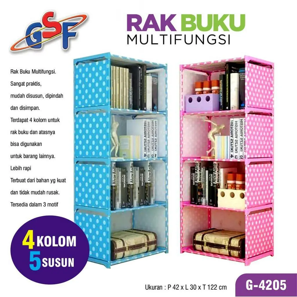 RAK BUKU 5 Tingkat 4 Susun Kain Portable Lemari Tempat Penyimpanan Baju Sepatu Helm Rack Bermotif Serbaguna Anak Biru