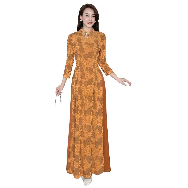 TrầnNgaFreeSize Áo Dài Giả Đầm Trung Niên N802 Vải Thun bông Asitas co giãn nhẹ,Thoáng Mát Cho Phụ Nữ 45-75kg FreeSize