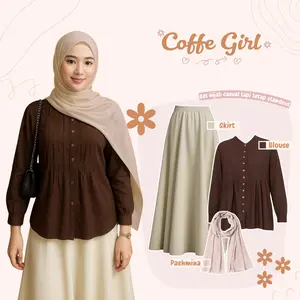 One Set Rok Dan Atasan ( Blouse Wanita, Rok Panjang, Pashmina ) Hijab Style Outfit Korea - LN173