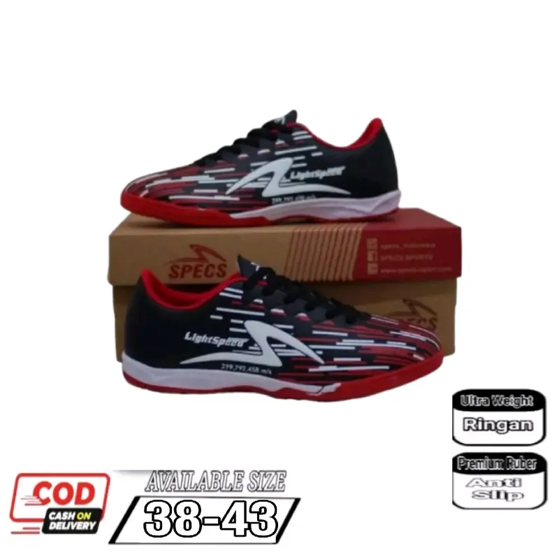 Sepatu futsal specs lightspeed hitam merah 0