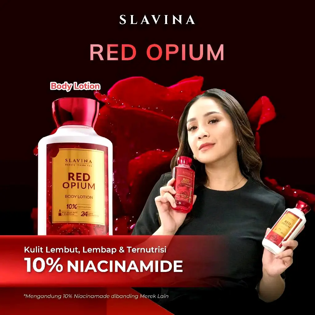 [READY] SLAVINA Body Lotion Red Opium Niacinamide with Serum Burst Glutathione Moisturizing Whitening Body Serum 350ml Melembutkan Mencerahkan Memudarkan Memutihkan Perawatan Mengencangkan Tubuh Kering Vitamin