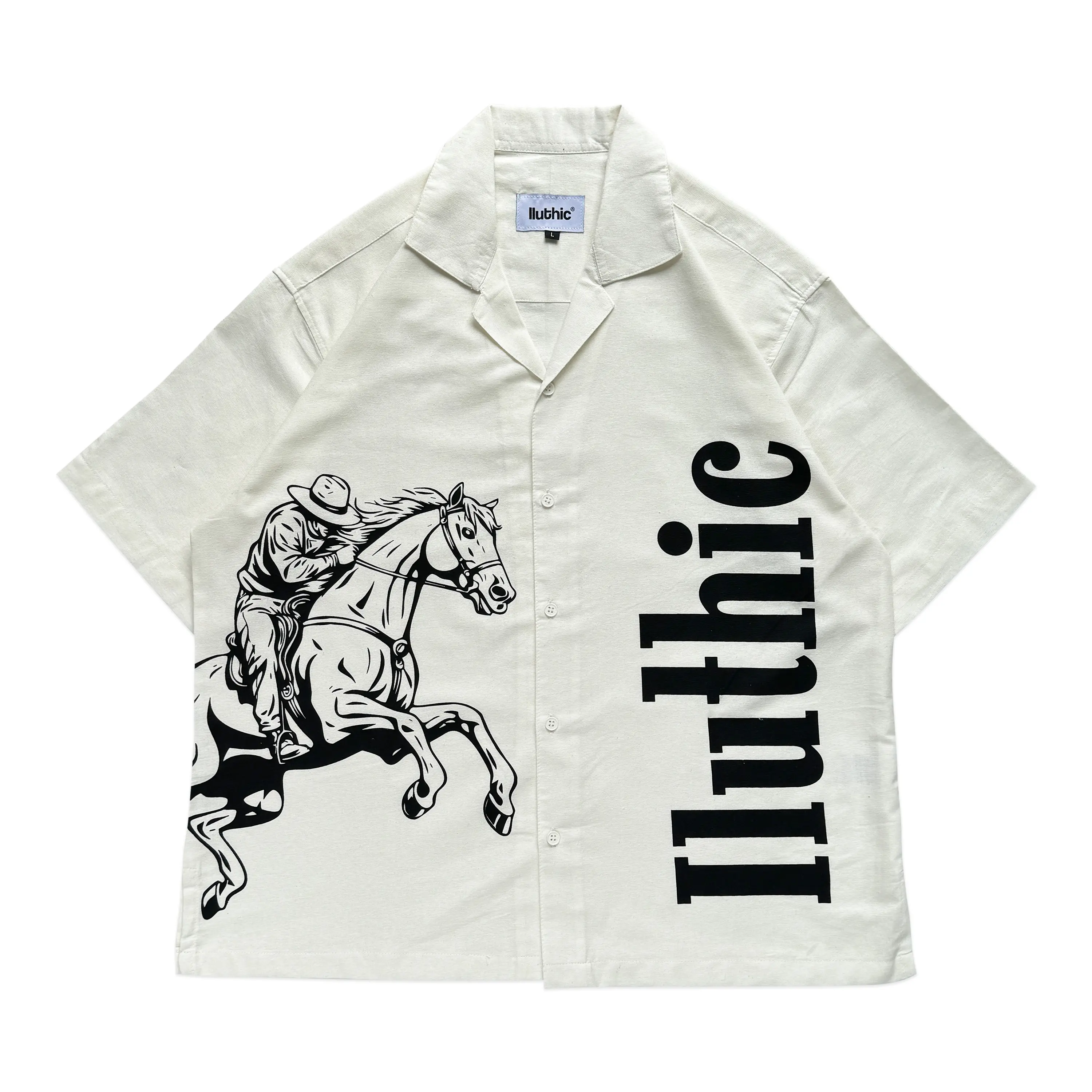 Iluthic - Oversized Shirt 'Cowboy' Broken White Lengan Pendek