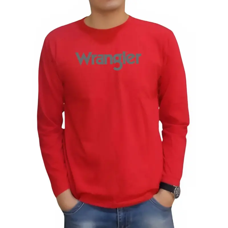 Baju Distro Wrangler Lengan panjang Bahan Katun Combed 24S Kaos Pria Nyaman Lembut Keren Oblong Santai 3