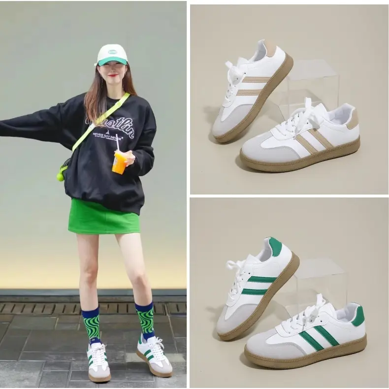 vela Sam-ba Sepatu Sneakers Wanita Sepatu Kerja Wanita Fashion bahan berkualitas tinggi warna hitam Cream-Request penulisan Casual Shoes Kasual Olahraga Cewek 3