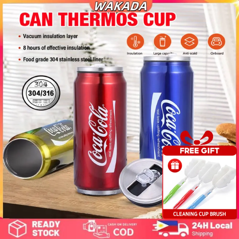 【1-2 Days Delivery】500ML Coca-Cola Stainless Steel Coffee Cup Mug With Straw Creative 304 Stainless Steel Vacuum Thermos Cup Stainless Steel Office Mug Tumbler For Hot And Cold