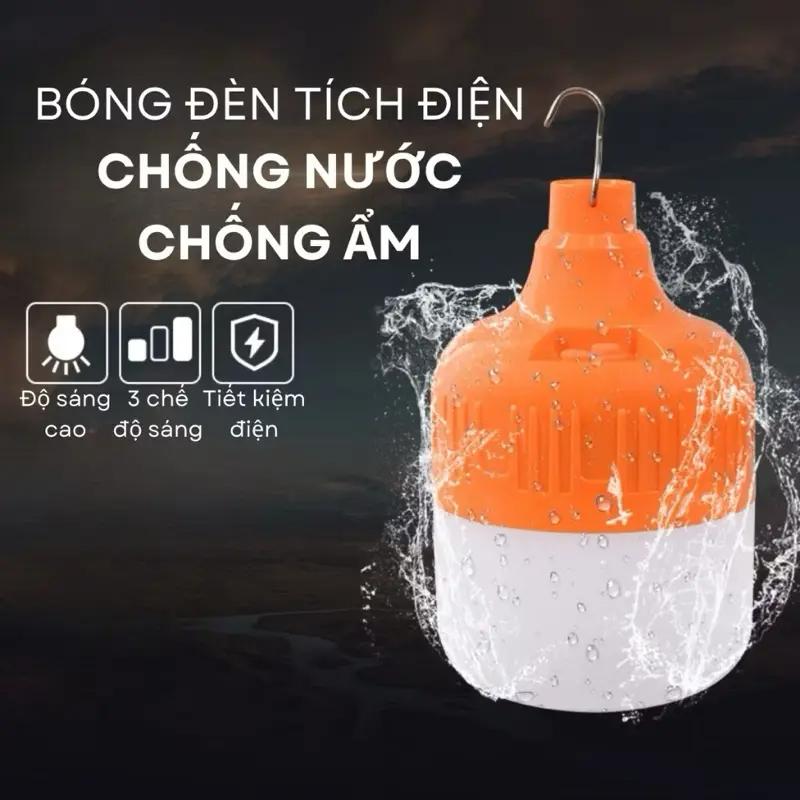 Hàng Loại 1 COMBO 2 Bóng Đèn Tích Điện Sạc USB Công Suất 150W-200W Sử Dụng Được 2h-3h Bóng Đèn LED Có Móc Treo Tiện Lợi