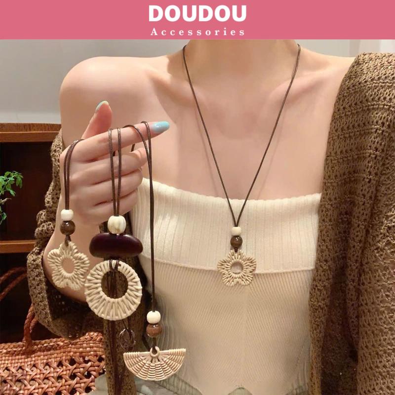 Vòng Cổ Nữ Mặt Nhựa Doudou Kiểu Đan Lát Phong Cách Boho Vintage Đi Biển XL033