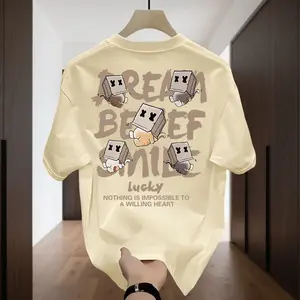 Kaos Lengan Pendek Motif Grafiti Kucing Merek Trendi Retro Pria Ukuran Besar Pakaian Pria Plus Hip-hop Atasan Longgar Unisex