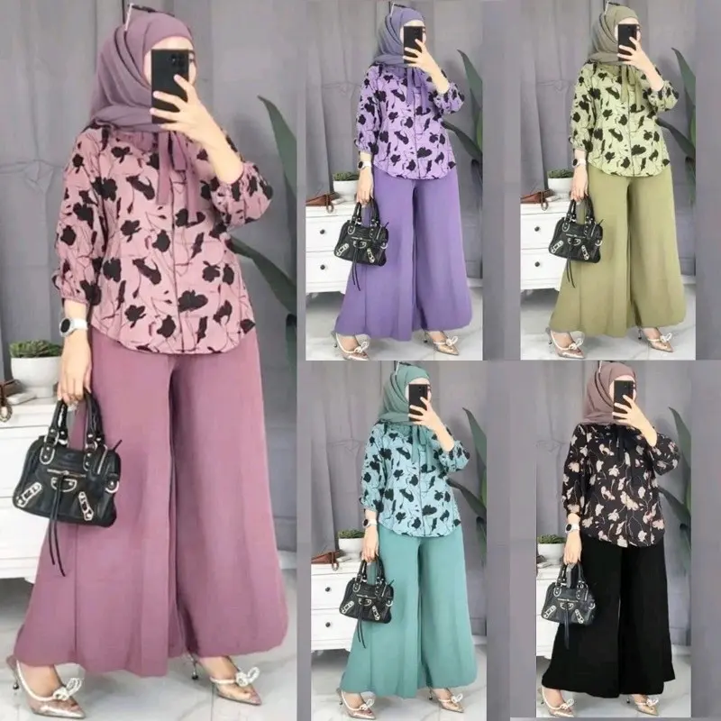 One set rayon premium setelan wanita atasan bawahan kulot busui kerja santai all size ld 110 Muslim Nyaman 1