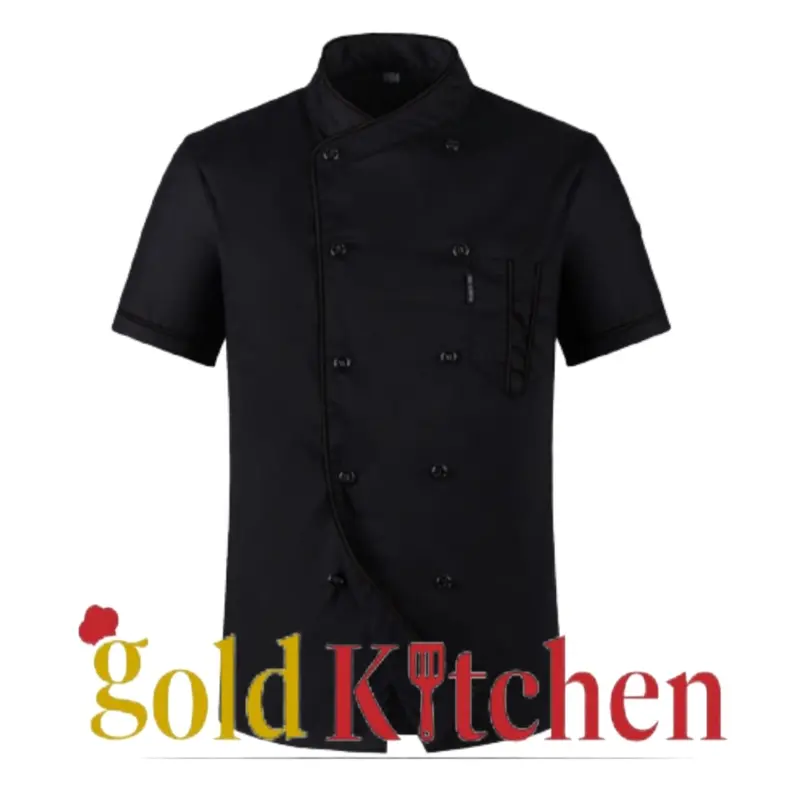 Baju Koki Chef Jacket Seragam Kerja Pria Wanita Lengan Panjang Pendek Model Mandarin Bahan Drill Merk Gold Kitchen Hitam Safety Bordir 8