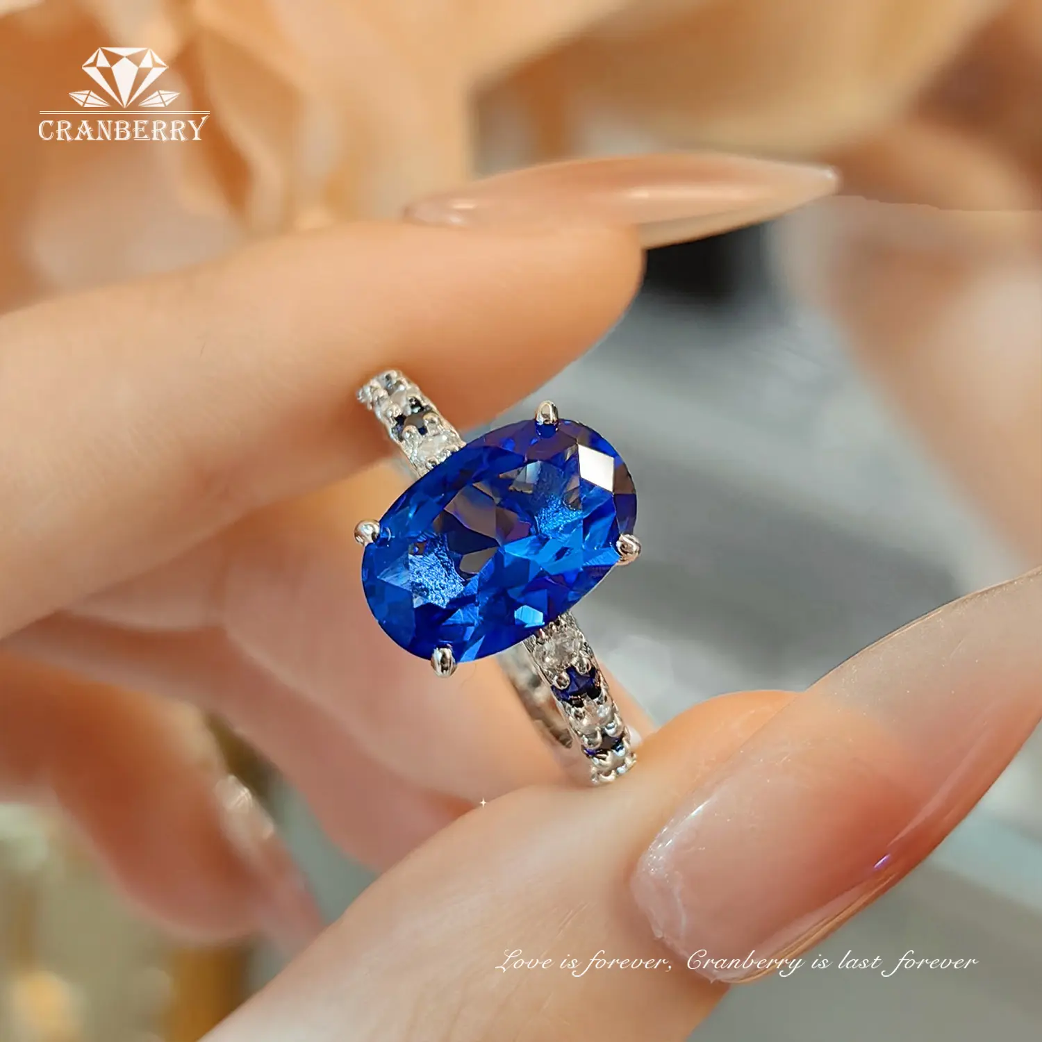 OS1-R48-BL Cincin Wanita Cranberry Jewelry Premium Lapis Emas 18k Batu Permata Spinel Anti Luntur Anti Berubah Warna Garansi 1 Tahun Resmi Size Adjustable Kualitas Grade Terbaru Aksesoris Perhiasan Cincin Nikah Permata VVS1 Elegan COD