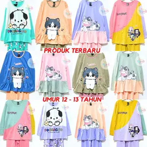 Setelan Baju Tidur Anak Perempuan Umur 12-13 Tahun Lengan Panjang & Celana Panjang Motif Lucu Bahan Katun Halus Nyaman Adem / Piyama Anak Perempuan Fashionable