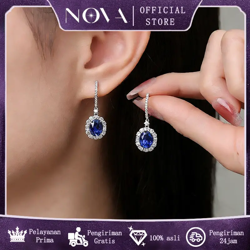 Anting safir anting berlian moissanite wanita anting kait anting klip perhiasan modis serbaguna anting retro hadiah Valentine