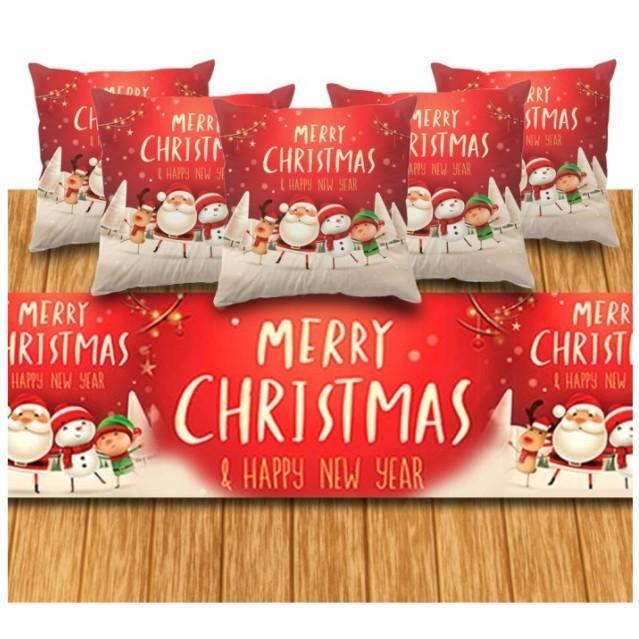 5 Sarung Bantal sofa 1 taplak meja merry christmas lucu Dekorasi 2