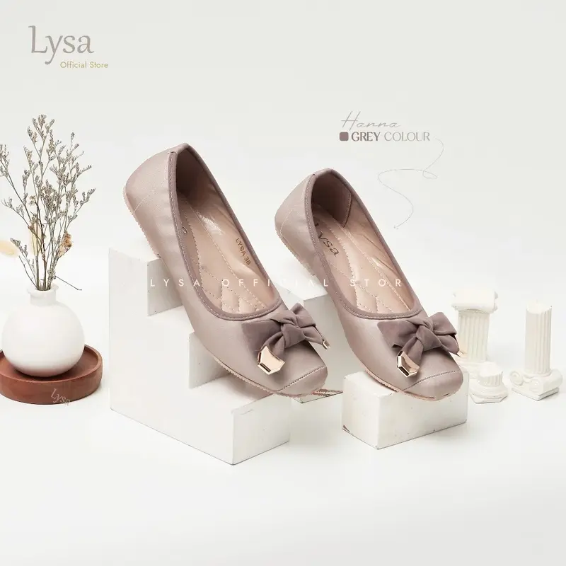 Lysa Sepatu Flat shoes Wanita Korea Hanna Empuk Premium Variasi Besi Gold - Hf21 Black Cewek 1