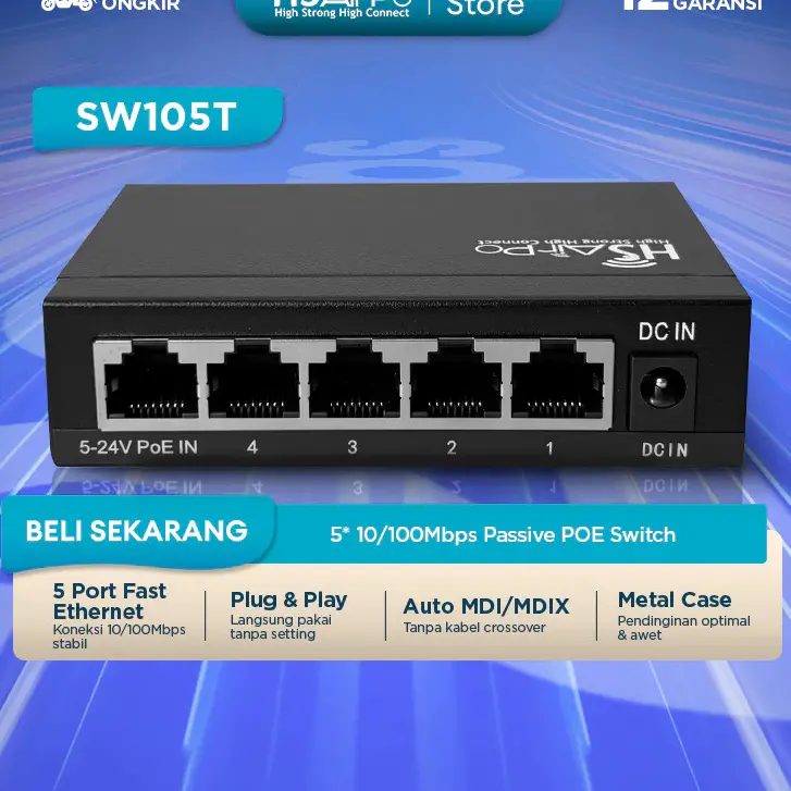 HSAirPo Switch Ethernet SW105T 5 PORT 10/100M RJ45 Metal Shell HSAIRPO SW105T