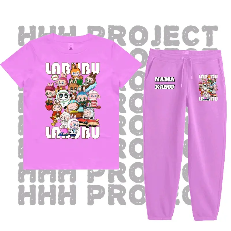 Baju Kaos Setelan Anak LABUBU ALL CHARACTER Best seller high quality Bisa COD FREE NAMA- Fashion kaos  labuh 4