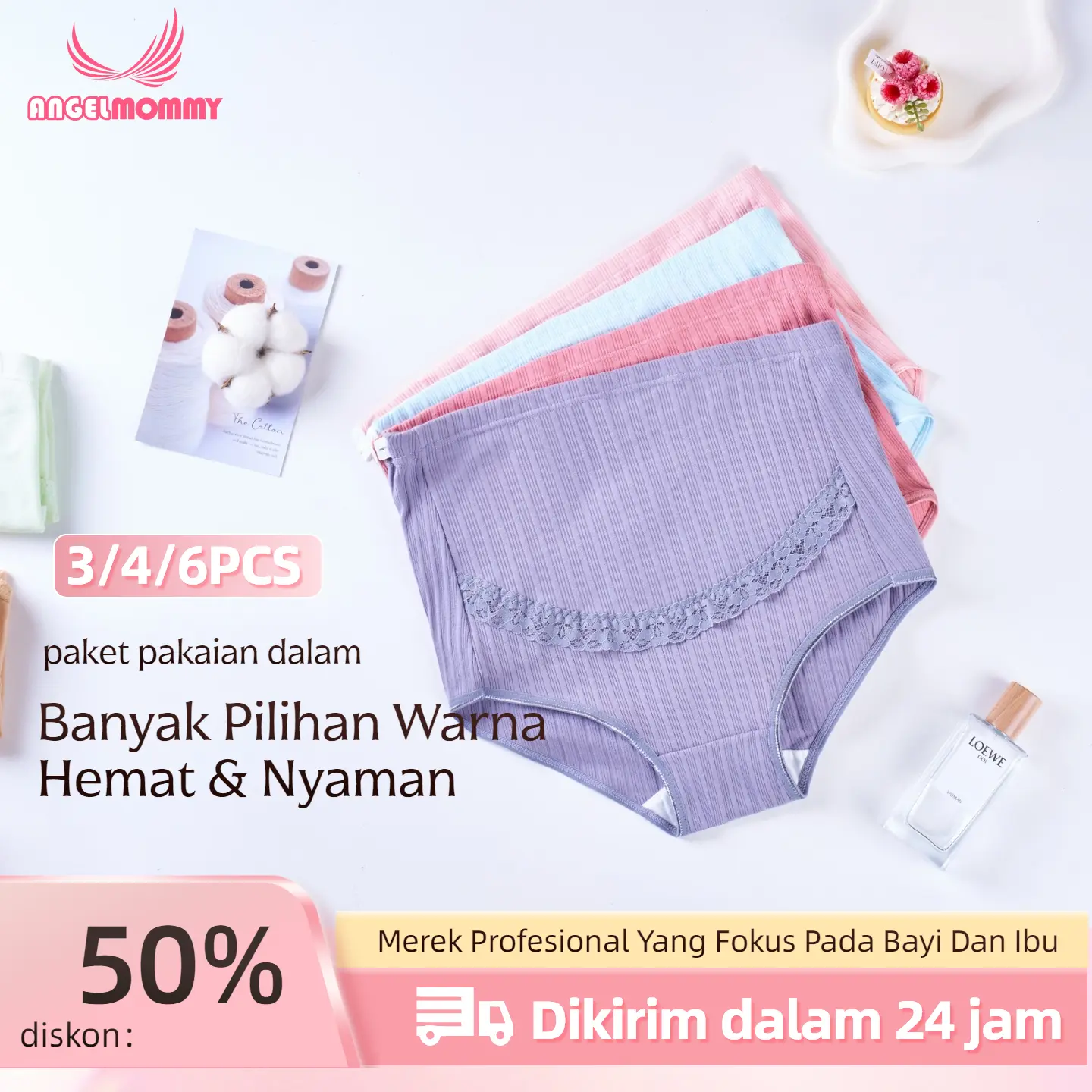 3/4/6 Pcs Celana Dalam Menyusui Celana Dalam Hamil Pinggang Tinggi Penyangga Perut Katun Nyaman Dapat Disesuaikan Kehamilan Awal Kehamilan Akhir Kehamilan Penuh 837