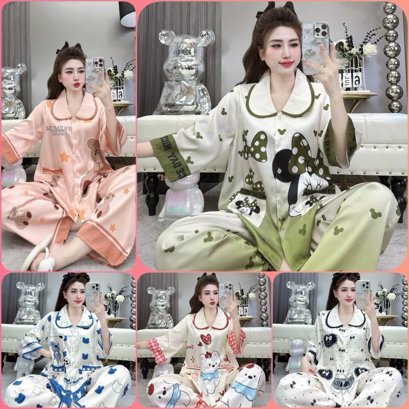 Đồ bộ tay lửng quần dài lụa latin thiết kế mới size dưới 65kg quần dài, pijama tay lỡ, đồ bộ nữ mặc nhà thoải mái, bộ ngủ lụa, đồ ngủ nữ, bộ tay lỡ