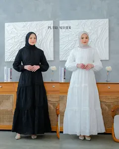 Putri Atelier - Azalea Dress Gamis Katun Bordir Bolong Premium Umroh Lebaran Kondangan Busui Friendly