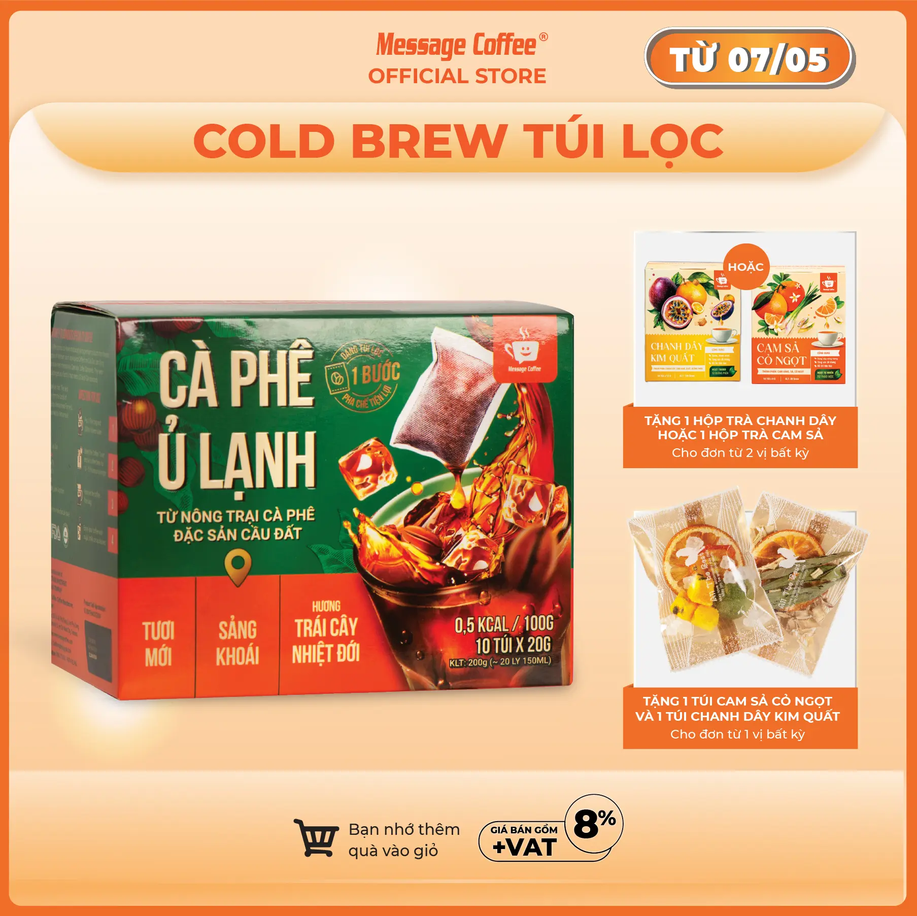 Cà phê Coldbrew túi lọc Arabica Cầu Đất tiện lợi cho người bận rộn từ Message Coffee hộp 10 túi Cafe x 20gr càphê coldbrew