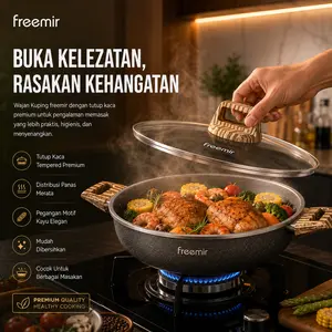 [AF] freemir Wajan Panci Woody Marble Granit Hitam Anti Lengket 20/ 24 / 28 / 30 CM Tutup Kaca Perlengkapan Dapur Kitchenware Simple Multifungsi [Ver1]