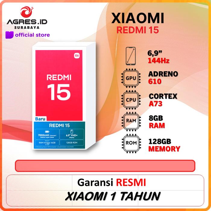 Gambar XIAOMI REDMI 15 8GB 128GB MIDNIGHT BLACK / SANDY PURPLE / TITAN GREY (BOX CHA+CAS) - GARANSI RESMI - BLACK dari Agres ID Surabaya Kota Surabaya Tokopedia
