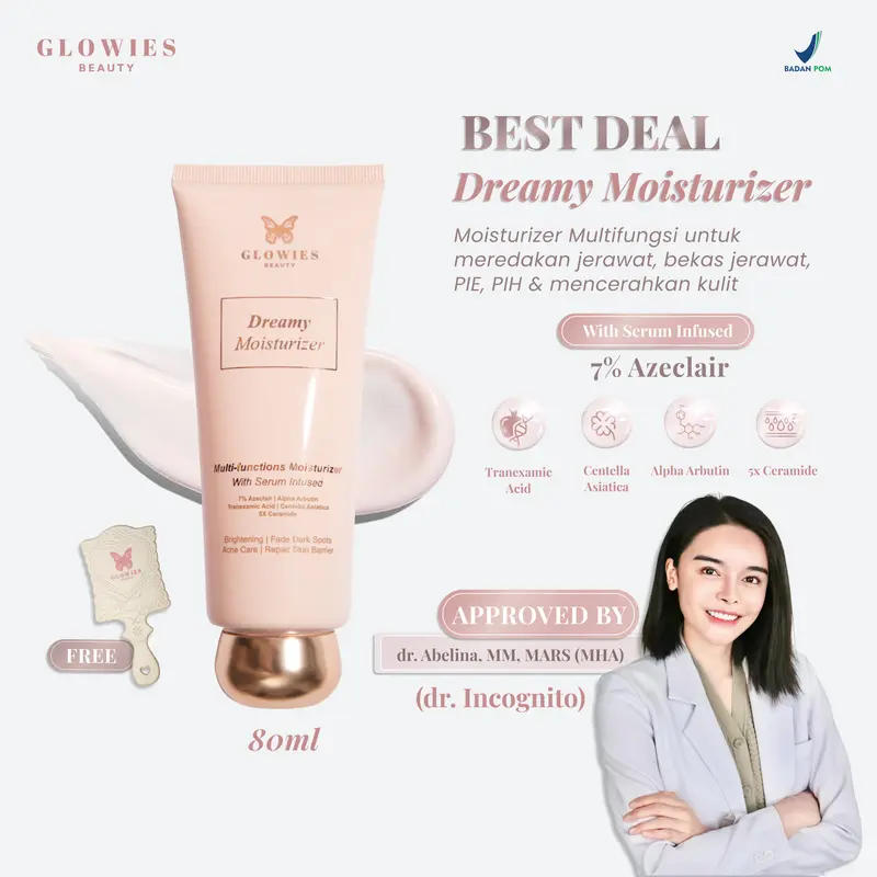 BEST DEAL | GLOWIES BEAUTY Dreamy Moisturizer Pelembab Wajah Skin Barrier Moisturizer 80 ml Acid Ceramide Hyaluronic Acid Kusam Niacinamide Alpha Arbutin aman untuk kulit Berjerawat Membantu Mencerahkan Tranexamic Acid 0