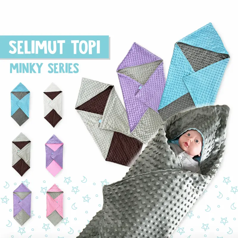 GUGUGAGA - Selimut Topi Minky Bayi | Double Sided Minky Dot Hoodie Baby Blanket | Selimut Topi Kupluk Bayi Minky Halus Newborn 0