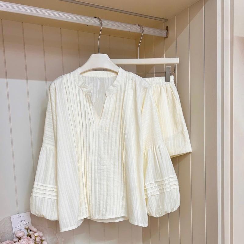 Set Áo Đũi Linen Xếp Li Tay Bồng”RIBI” Mix Quần Sooc Đũi Cạp Chun co giãn-Dành Cho Nữ 5