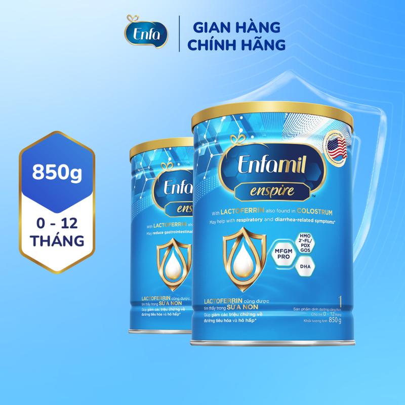 Bộ 2 lon sữa bột Enfamil Enspire 1 hỗ trợ đề kháng với Lactoferrin dành cho trẻ từ 0-12 tháng - 850g lon