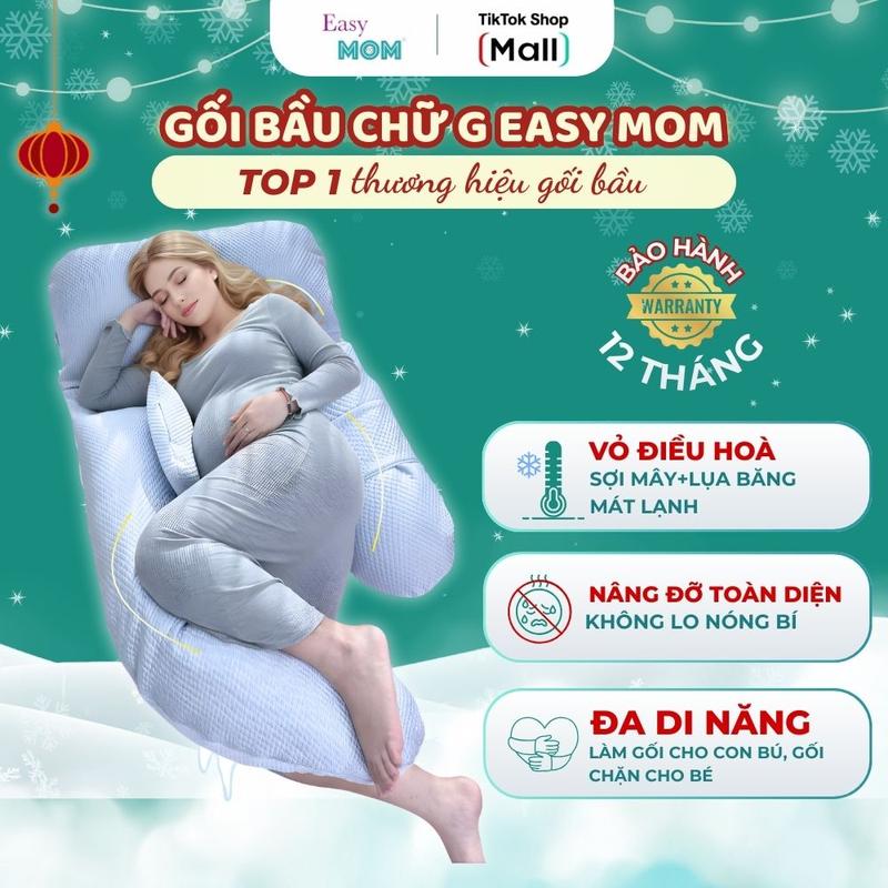 Gối bầu chữ G Easy MOM vỏ điều hoà màu xanh và hồng nâng đỡ giảm đau lưng cho bà bầu có giấc ngủ ngon