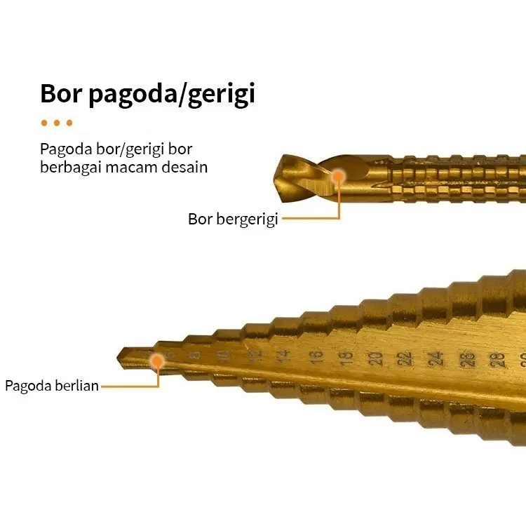 COD 6Pcs Mata Bor Pagoda Untuk Baja Spiral HSS Steel Titanium Coated mata bor Pagoda besi kerucut Cone drill hole saw 1