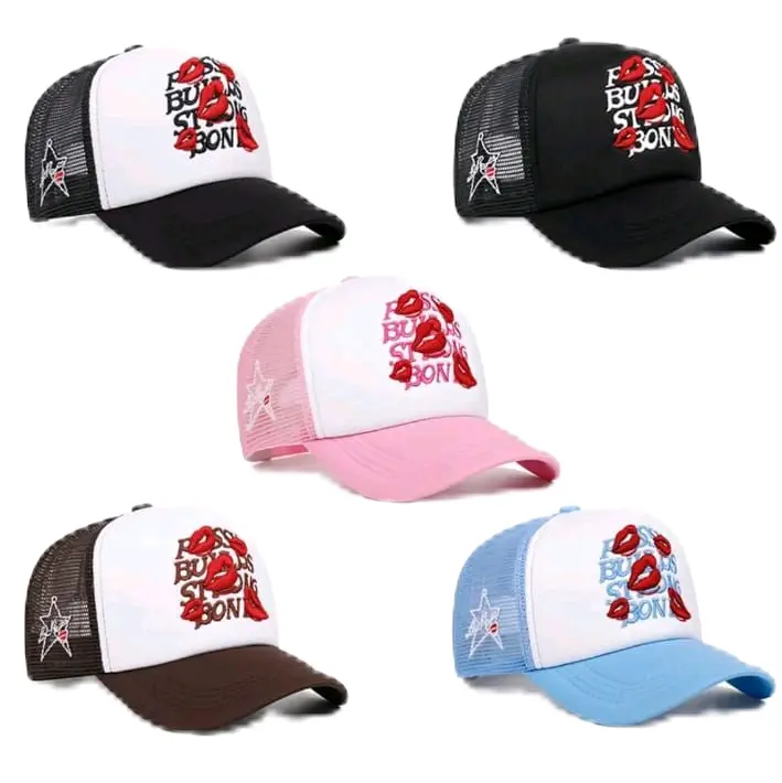 Topi trucker red lips Embroidery baseball fashion summer net cap