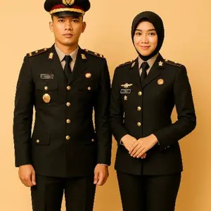 JAS_ Seragam PDU 1 POLRI HITAM pria & wanita \ Baju DINAS POLRI \ Setelan DINAS POLRI HITAM pria wanita Kancing PDU Polri gold