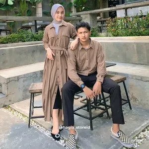 Ameena Couple by Hagia | dress dan kemeja pria dengan kancing aktif Baju Muslim Panjang Pasangan