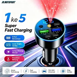 [Jrmoto]66W Charger Mobil Proyektor Bintang 5 Port Super Fast Charging | Cocok Semua HP & Semua Jenis Mobil