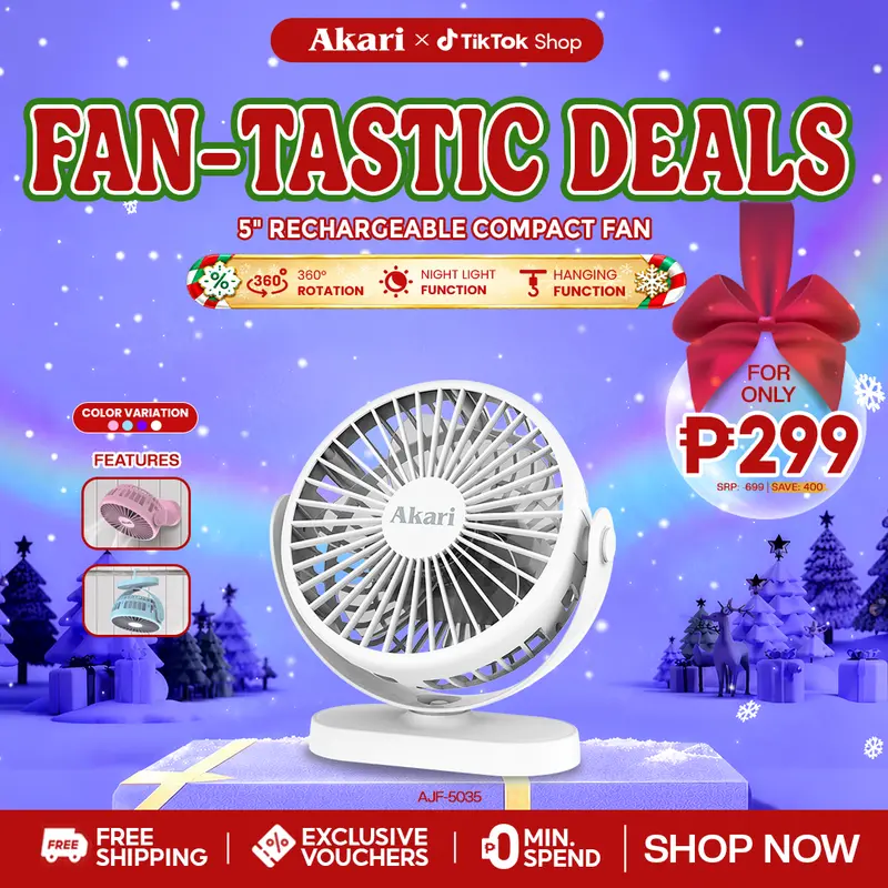 Akari 5" Rechargeable Compact Fan (AJF-5035) Charge Via Usb